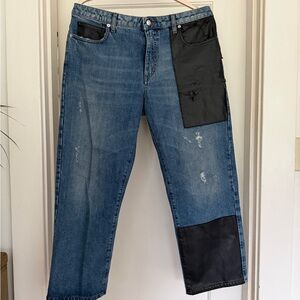 McQ Alexander McQueen distressed jeans w vegan leather patches